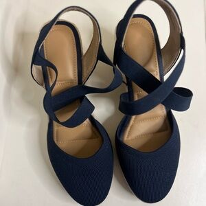 Kelly & Katie Navy Espadrille Wedge Sandals | Crisscross Straps